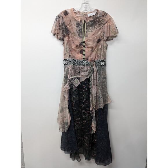 Byron Lars Beauty Mark Womens Midi Dress Layered Floral Lace Lined Size 6 RARE - Picture 1 of 14